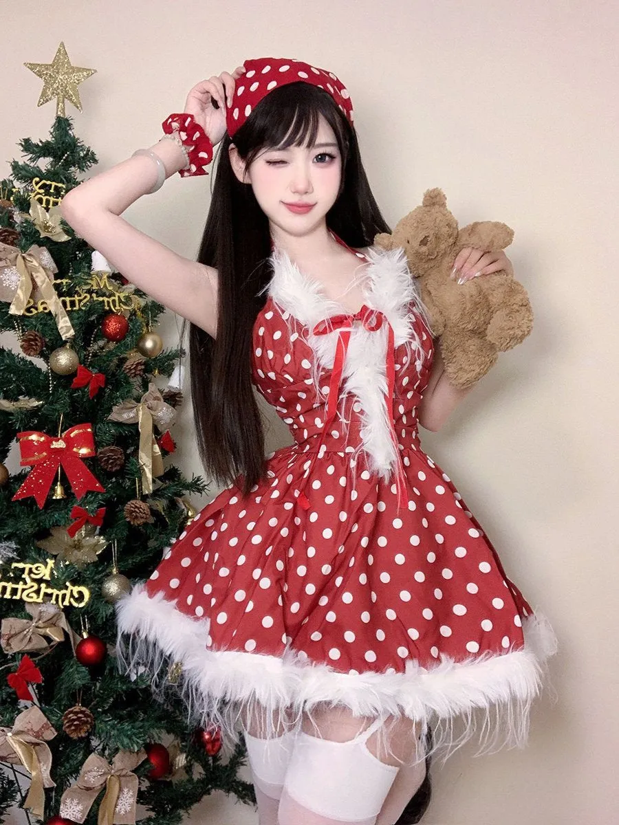 Fuzzy Polka Dots Santa Dress
