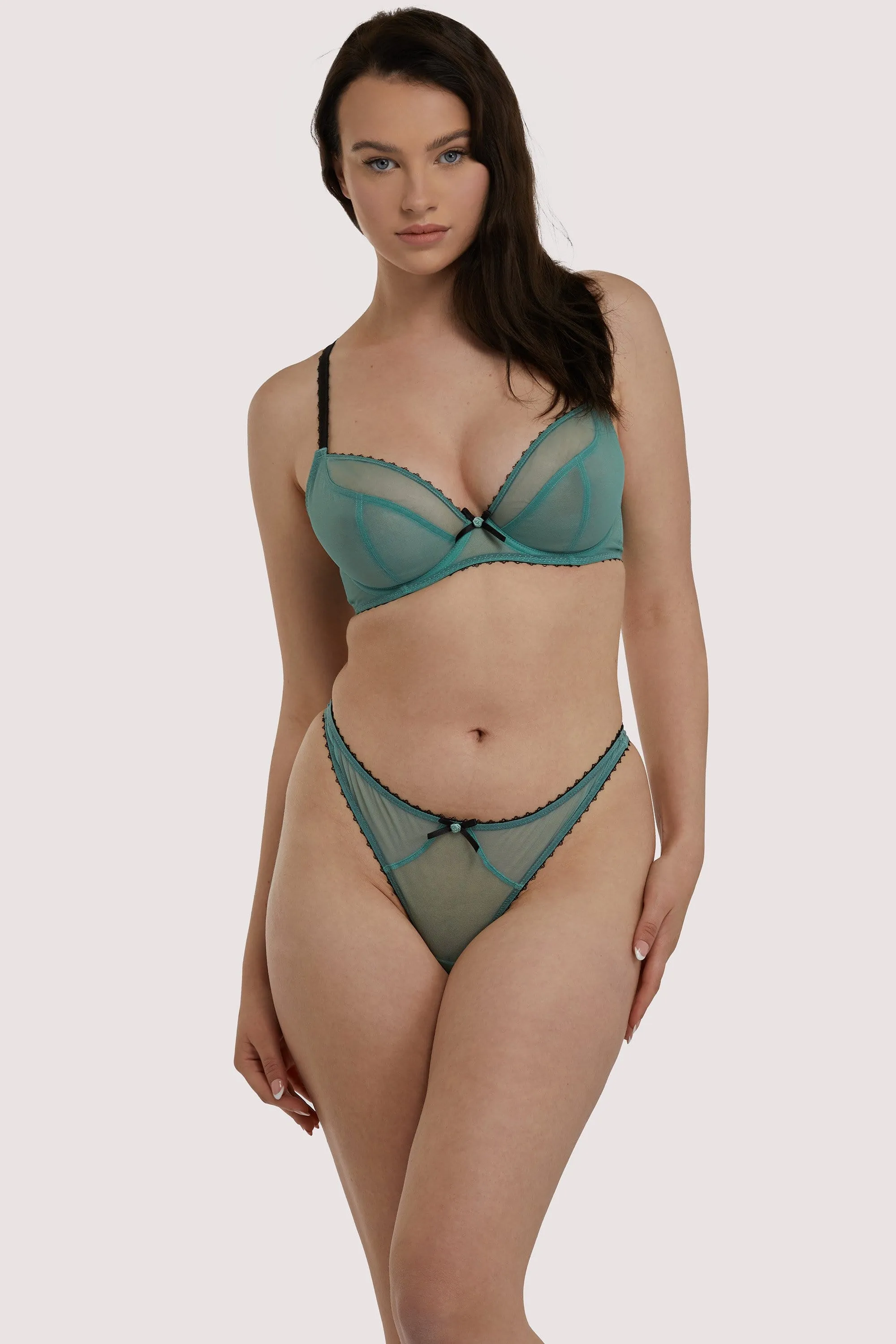 Grace Green Moss and Black Supportive Plunge Net Bra