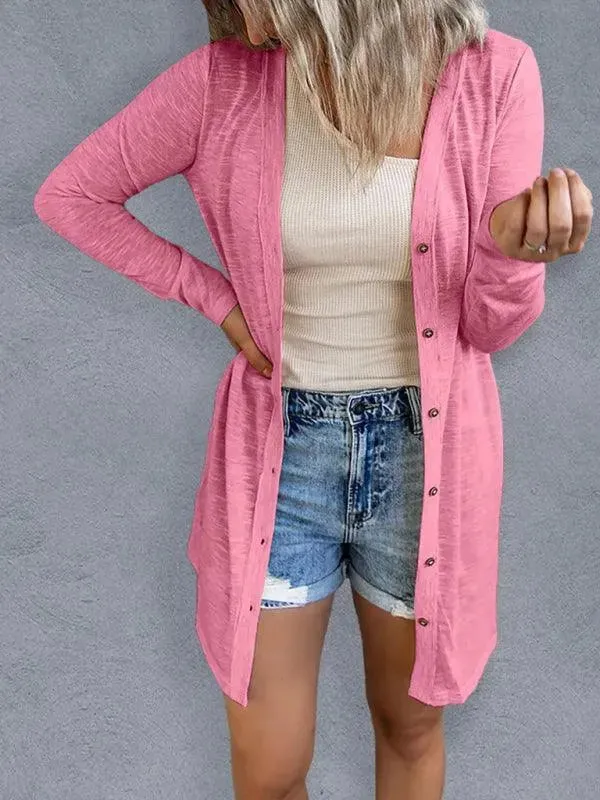 Long Button Women Cardigan Sweater