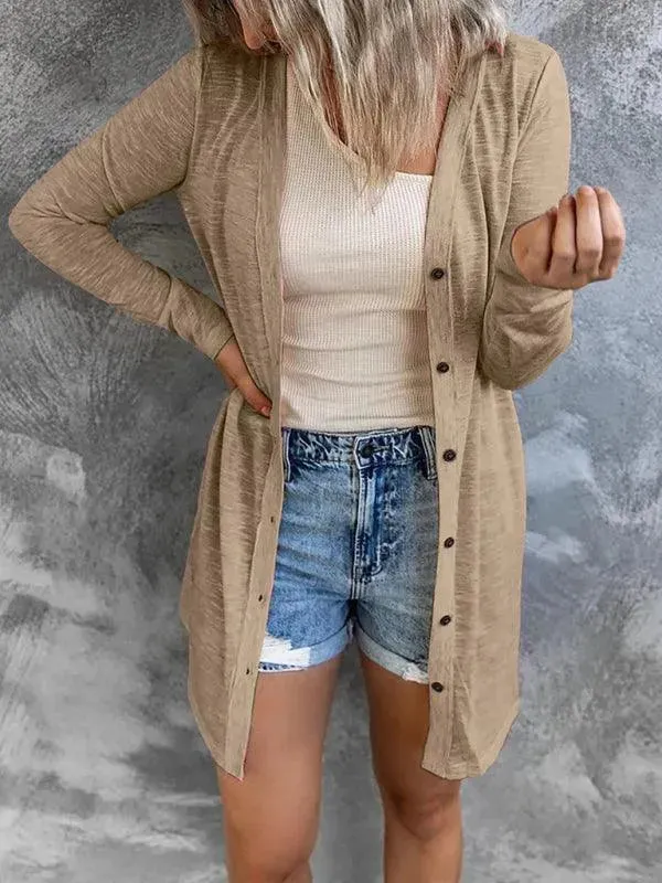 Long Button Women Cardigan Sweater