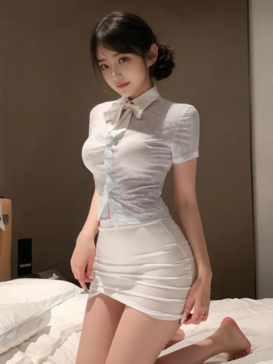 Office Lady Lace Blouse w/ Skirt