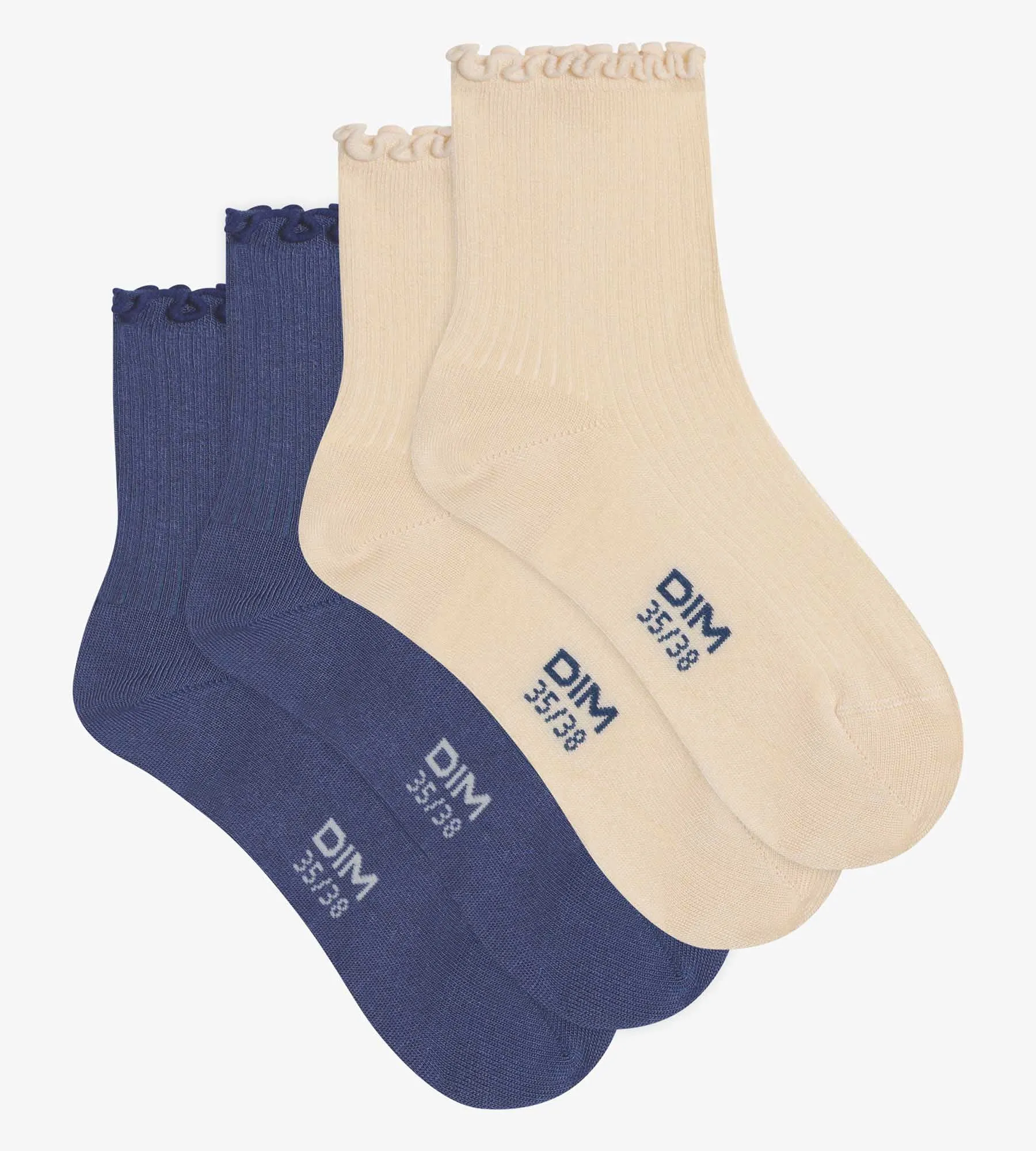 Pack of 2 pairs of women's Blue Cream Dim Modal ruffled socks