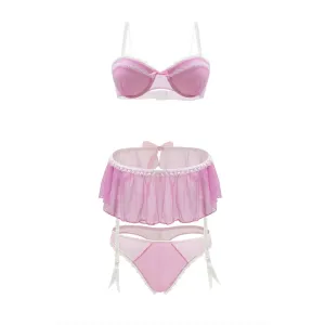 Pink Lady Bra. Skirt and Panty Set 3x/4x Strawberry Cream