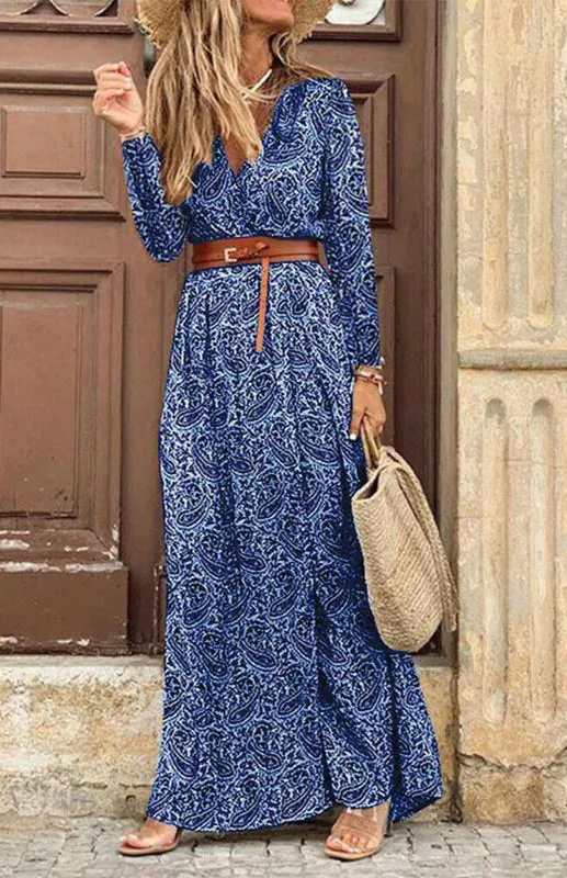Printed Belted Long Dress