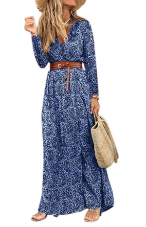 Printed Belted Long Dress
