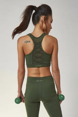 Racer Back Lace Up Bra Khaki