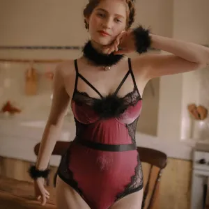 Red Velvet Bodysuit Lingerie