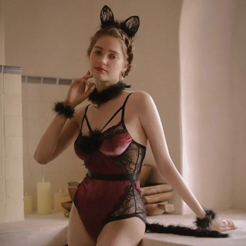 Red Velvet Bodysuit Lingerie