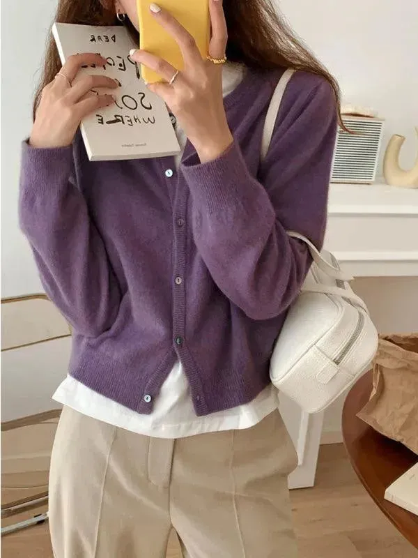 Round Neck Layered Women Cardigan Sweater