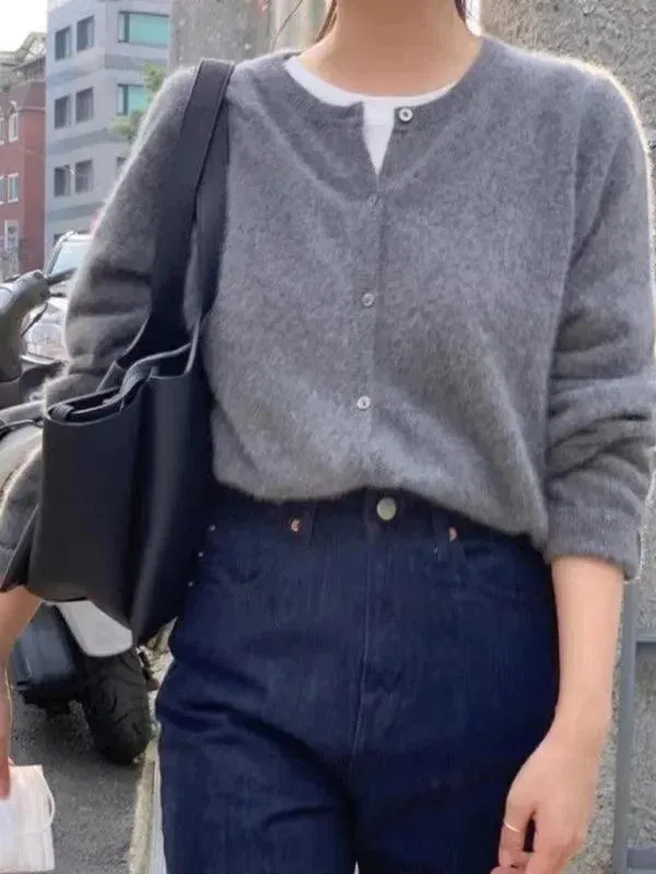 Round Neck Layered Women Cardigan Sweater