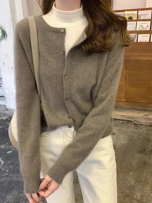Round Neck Layered Women Cardigan Sweater