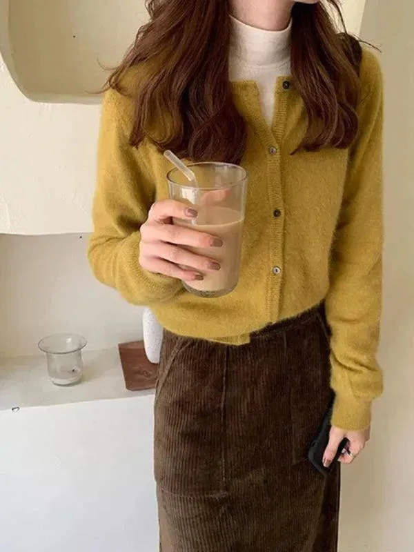 Round Neck Layered Women Cardigan Sweater
