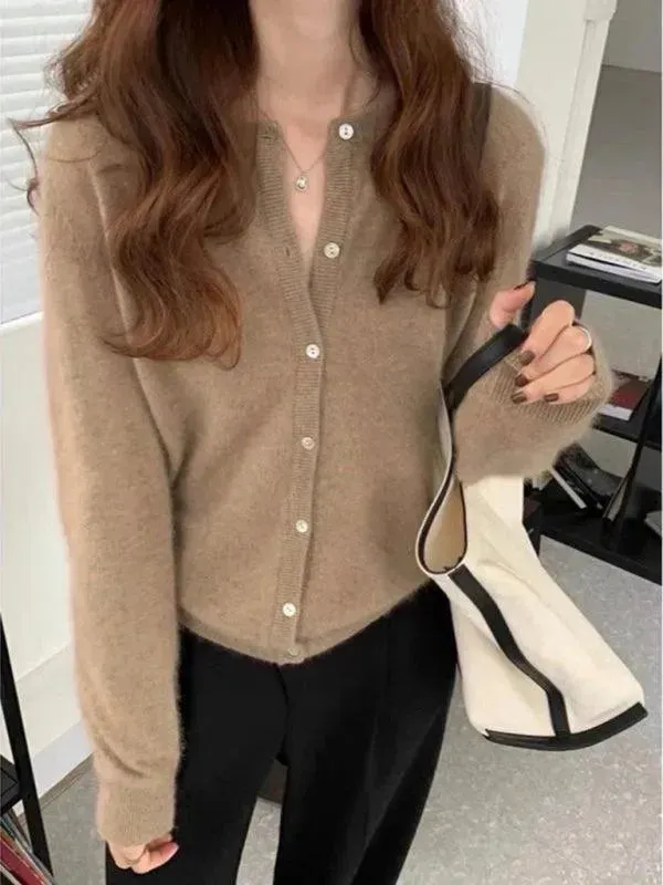 Round Neck Layered Women Cardigan Sweater