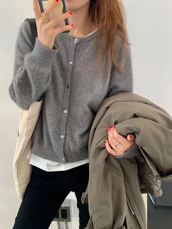 Round Neck Layered Women Cardigan Sweater