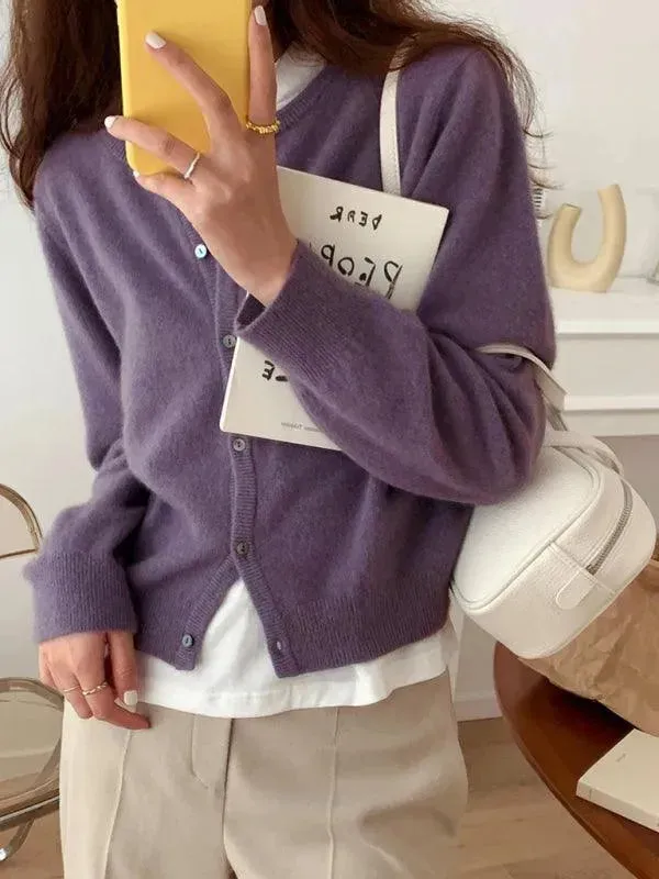 Round Neck Layered Women Cardigan Sweater