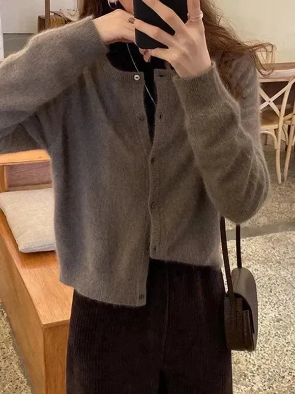 Round Neck Layered Women Cardigan Sweater