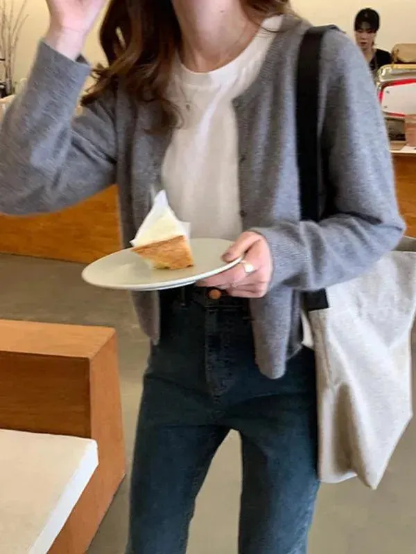 Round Neck Layered Women Cardigan Sweater
