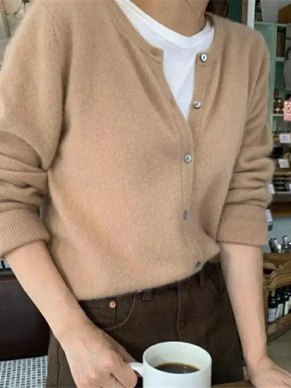 Round Neck Layered Women Cardigan Sweater