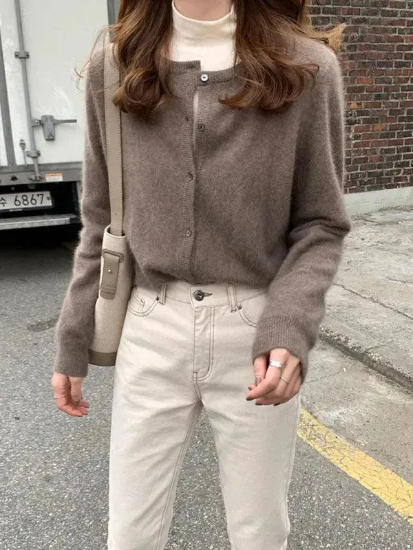 Round Neck Layered Women Cardigan Sweater