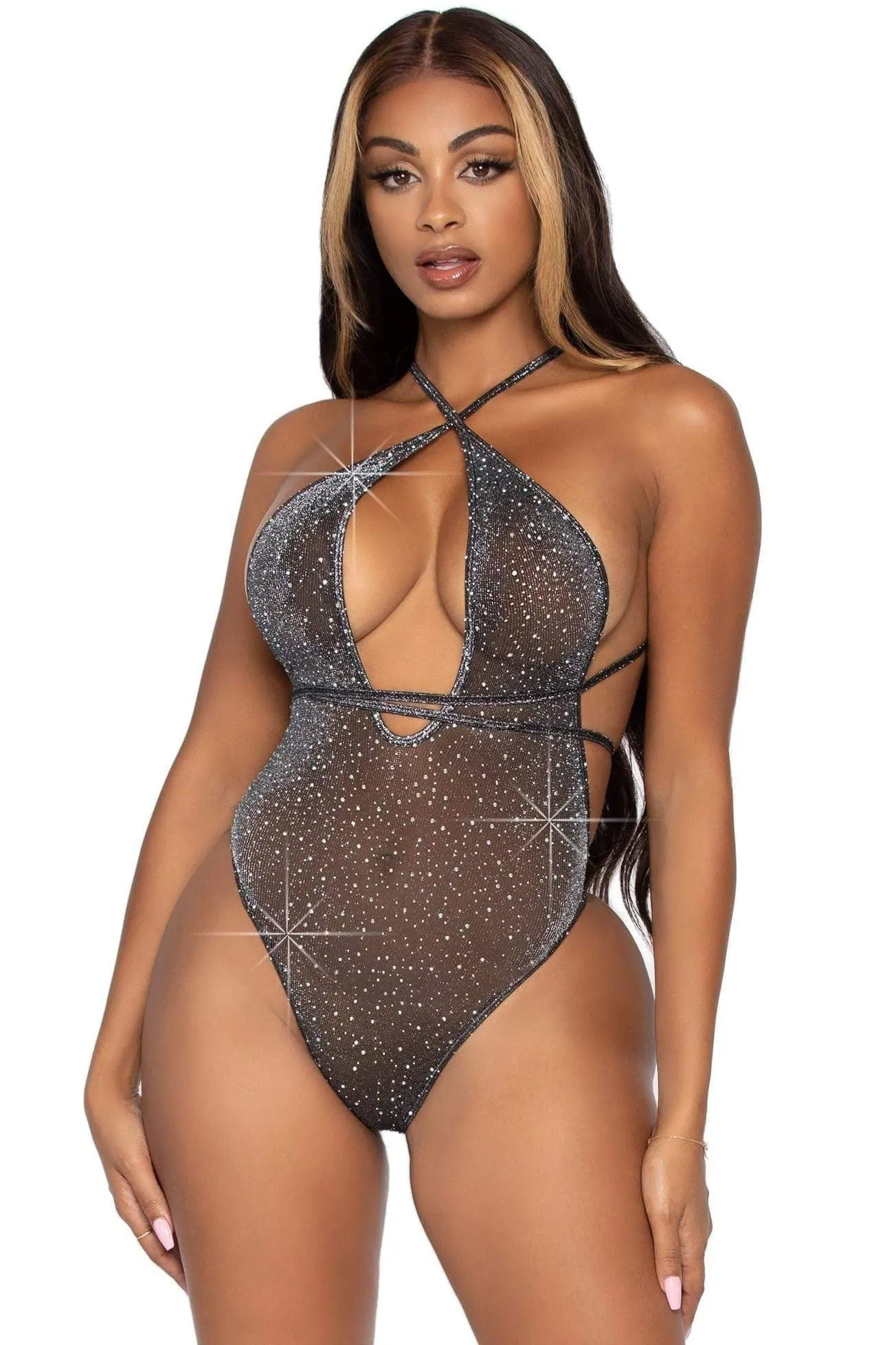 Shimmer Wrap Plunge Teddy