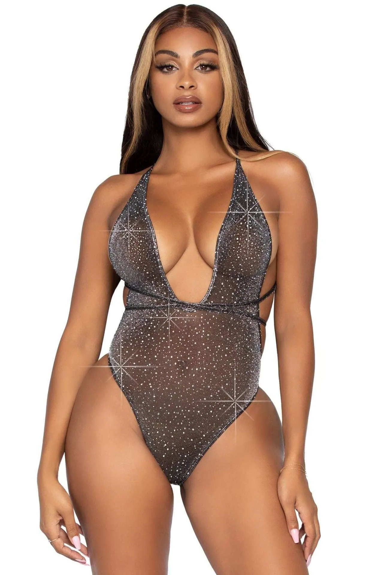 Shimmer Wrap Plunge Teddy