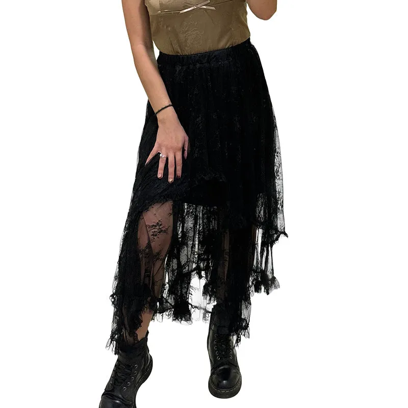 Spring New Irregular Hem Mesh Long Dress Women