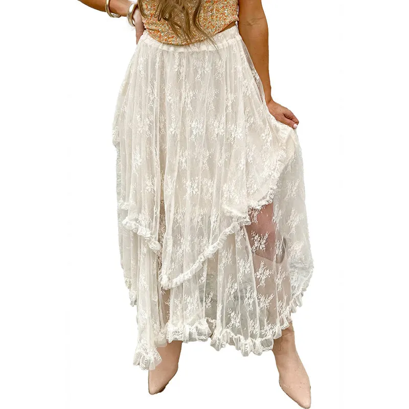 Spring New Irregular Hem Mesh Long Dress Women