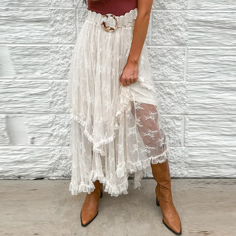 Spring New Irregular Hem Mesh Long Dress Women