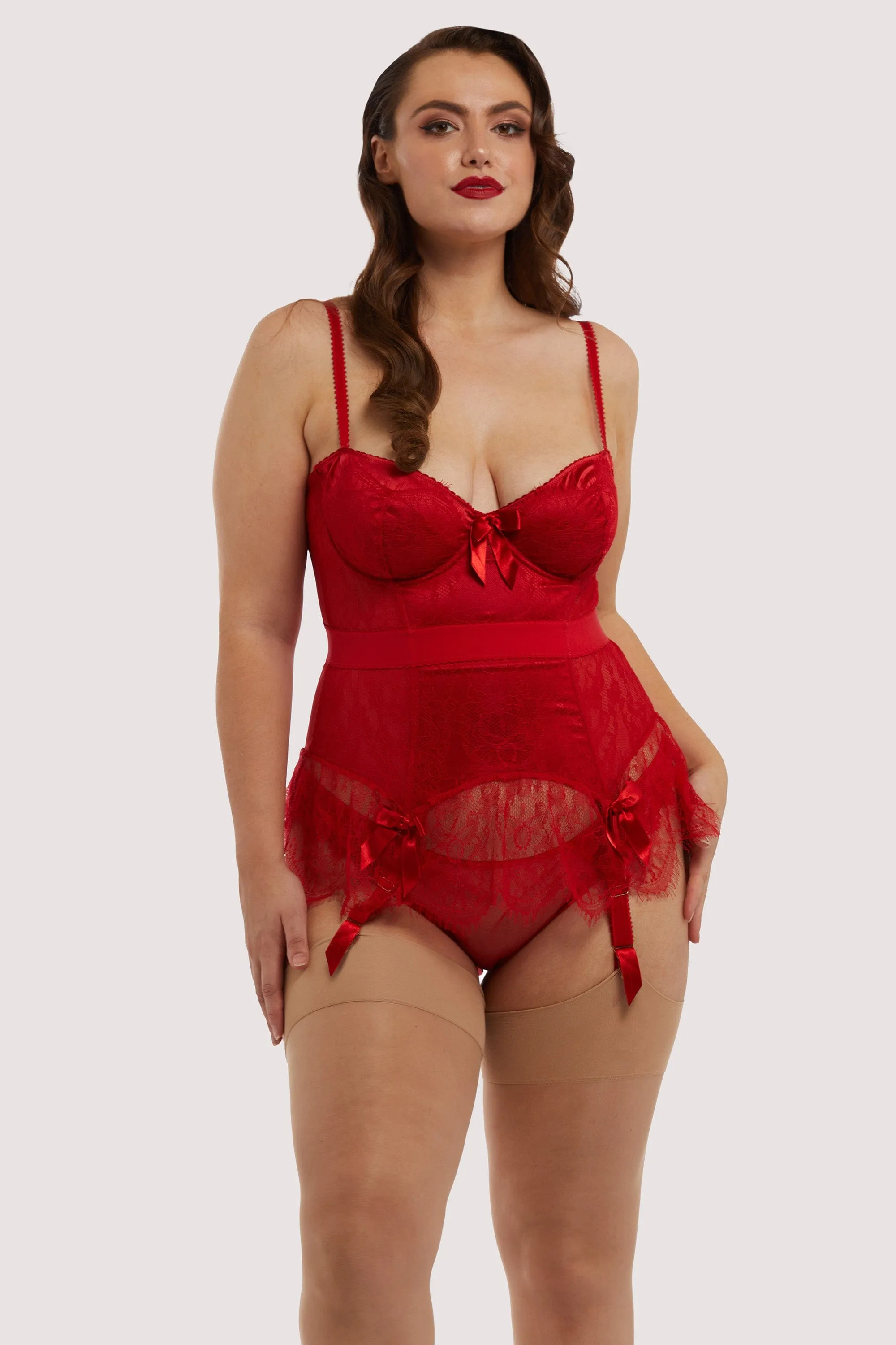 Tempest Lace Basque With Bows Red