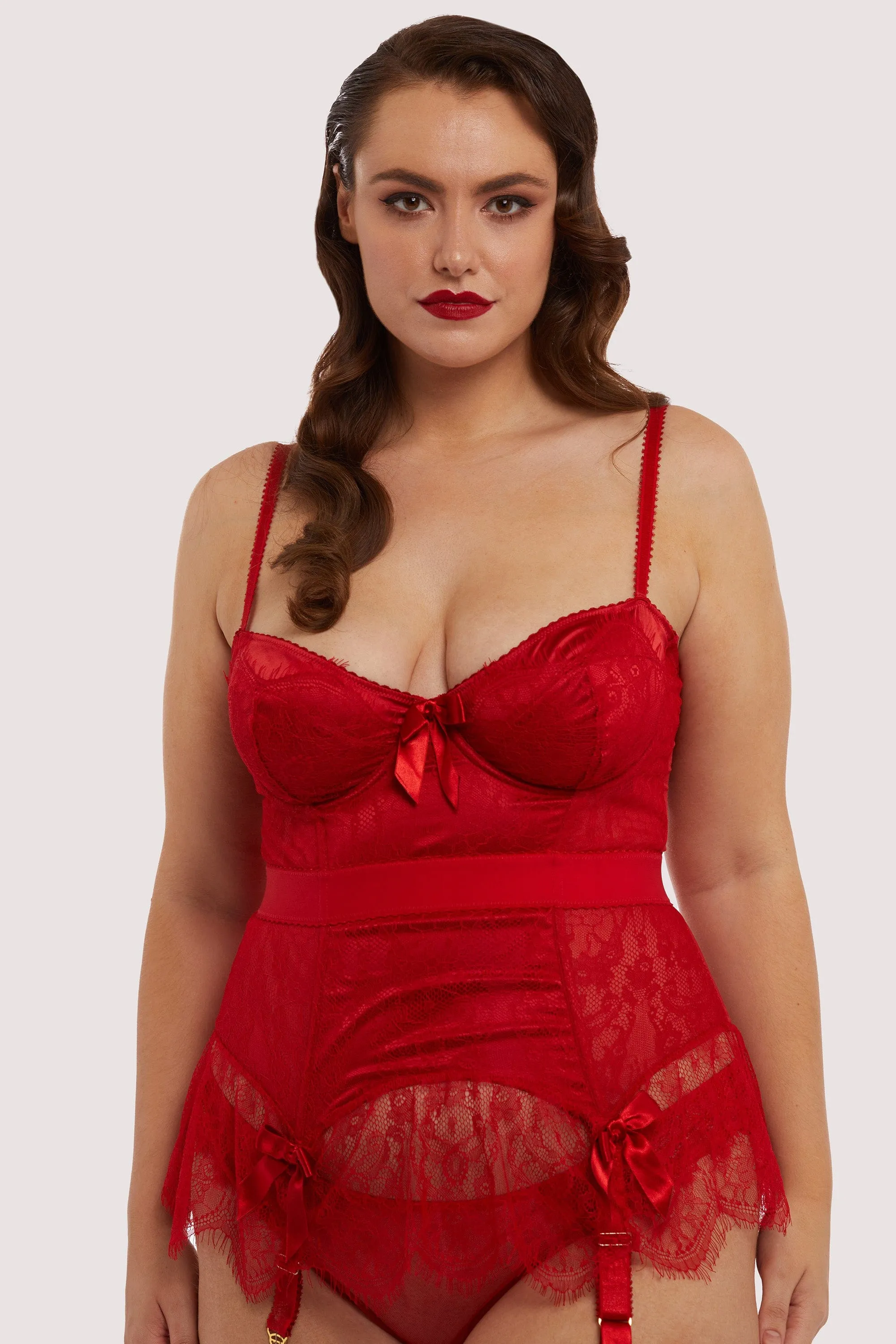 Tempest Lace Basque With Bows Red