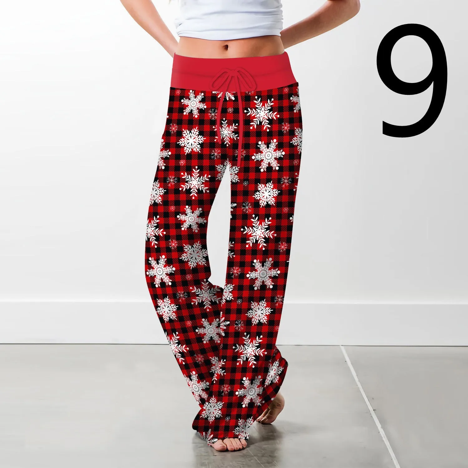Women's Christmas Digital Print Drawstring Wide Leg Pants