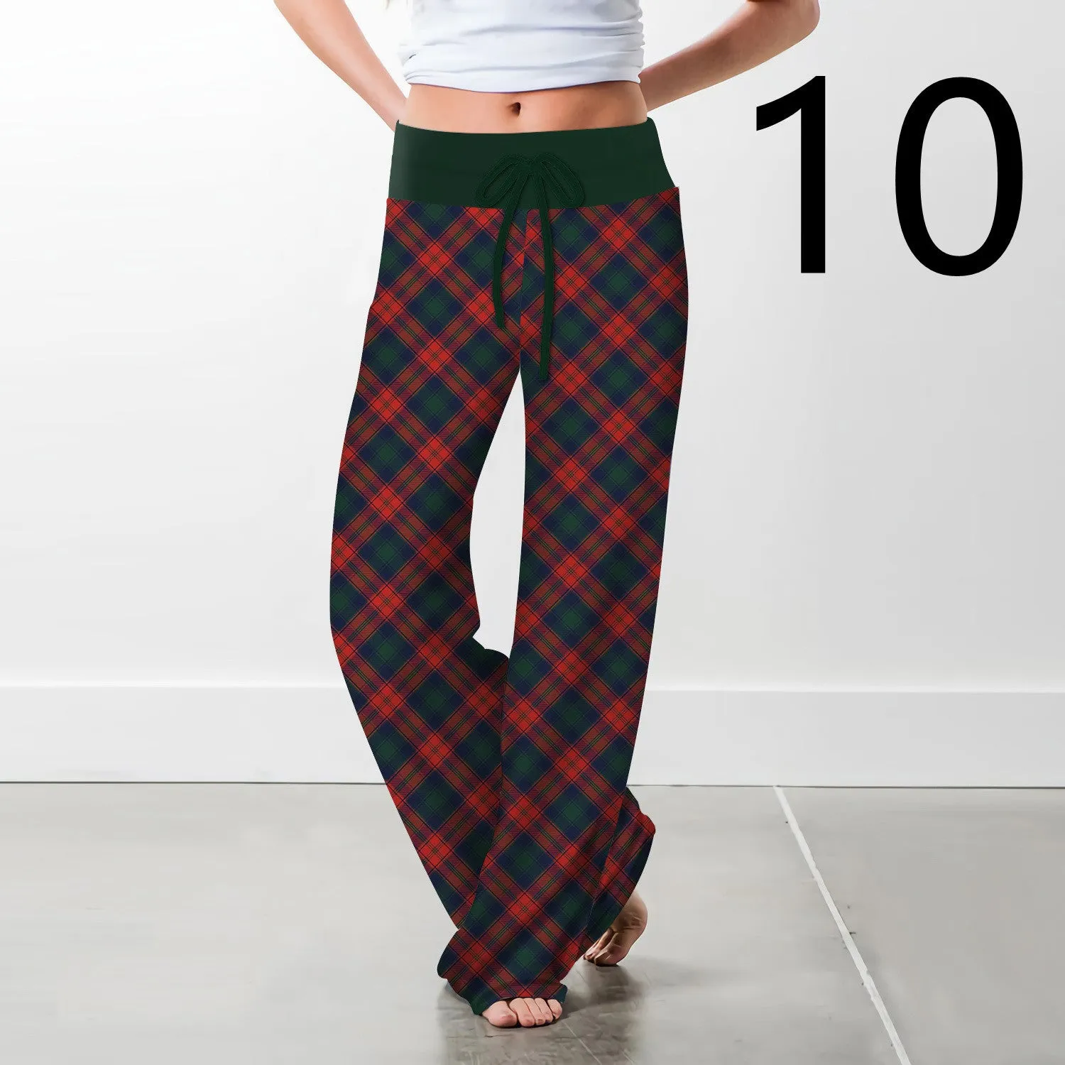Women's Christmas Digital Print Drawstring Wide Leg Pants