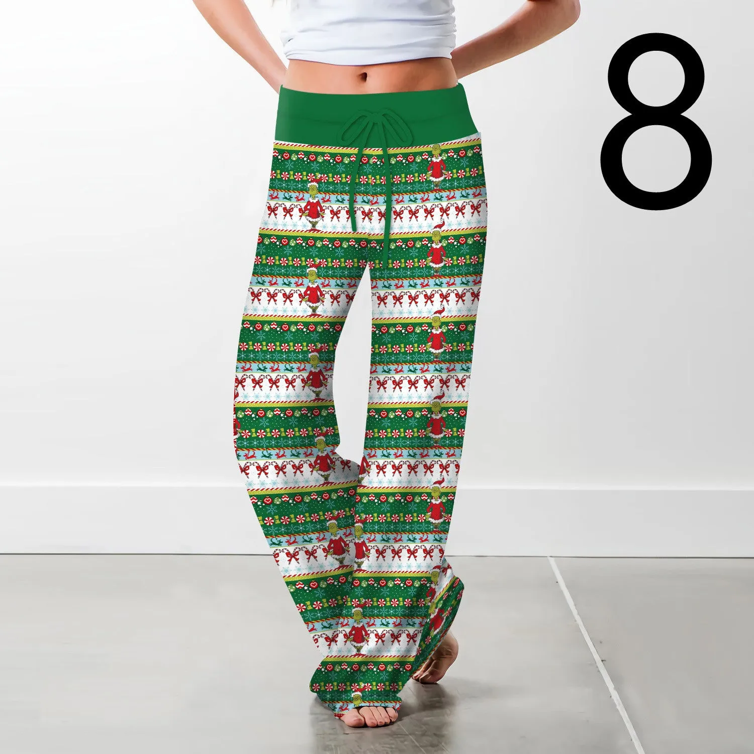 Women's Christmas Digital Print Drawstring Wide Leg Pants