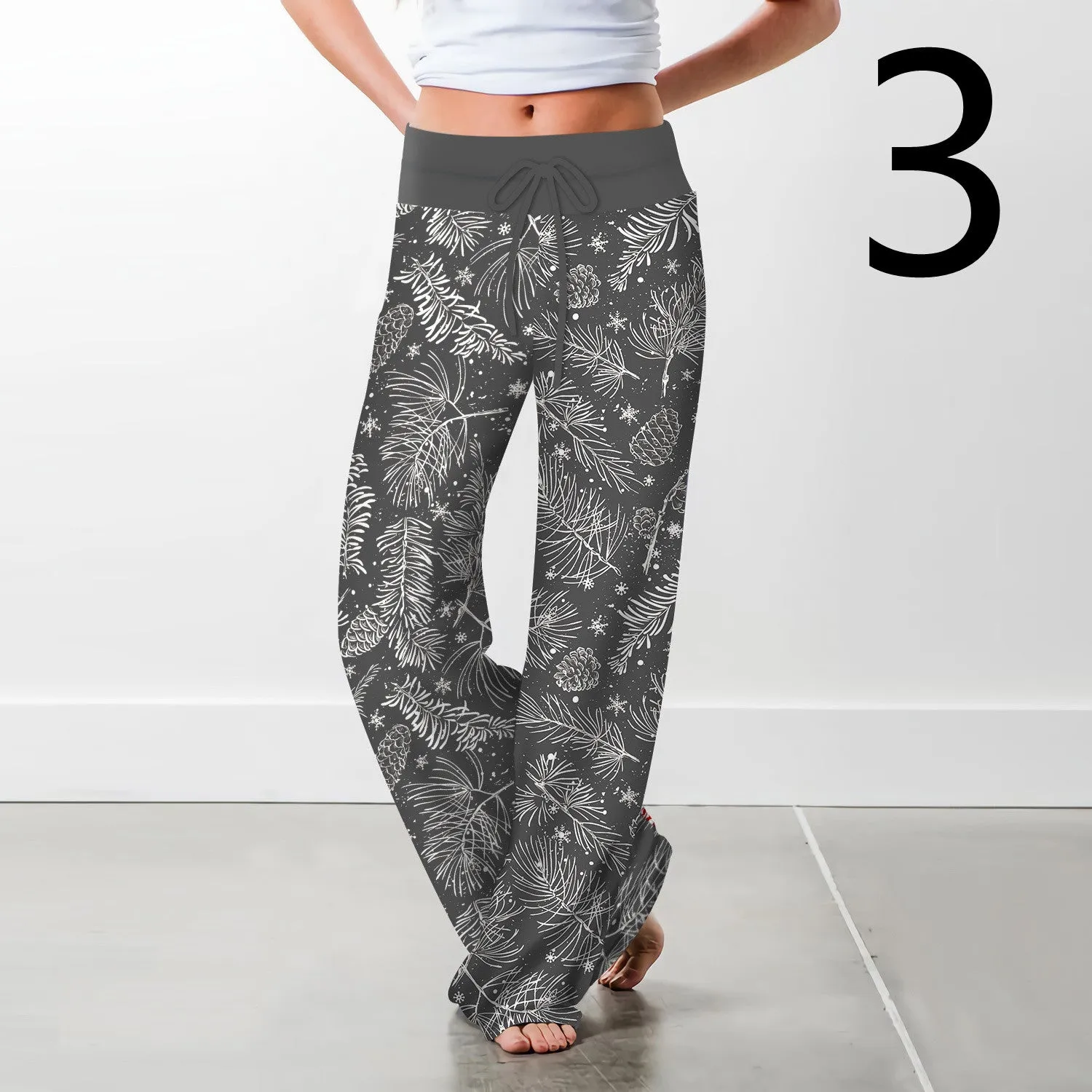 Women's Christmas Digital Print Drawstring Wide Leg Pants