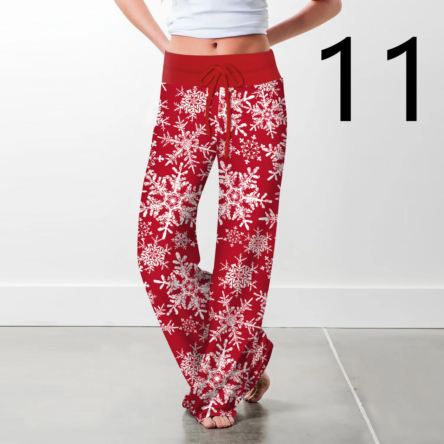 Women's Christmas Digital Print Drawstring Wide Leg Pants