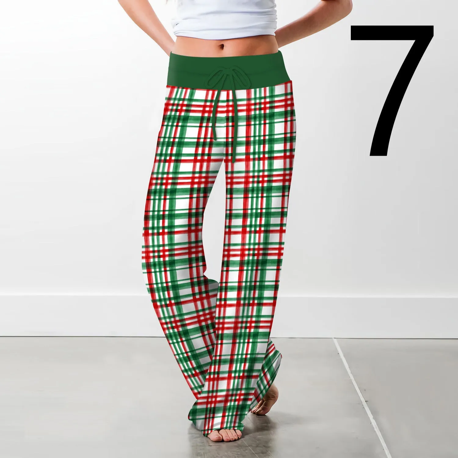 Women's Christmas Digital Print Drawstring Wide Leg Pants