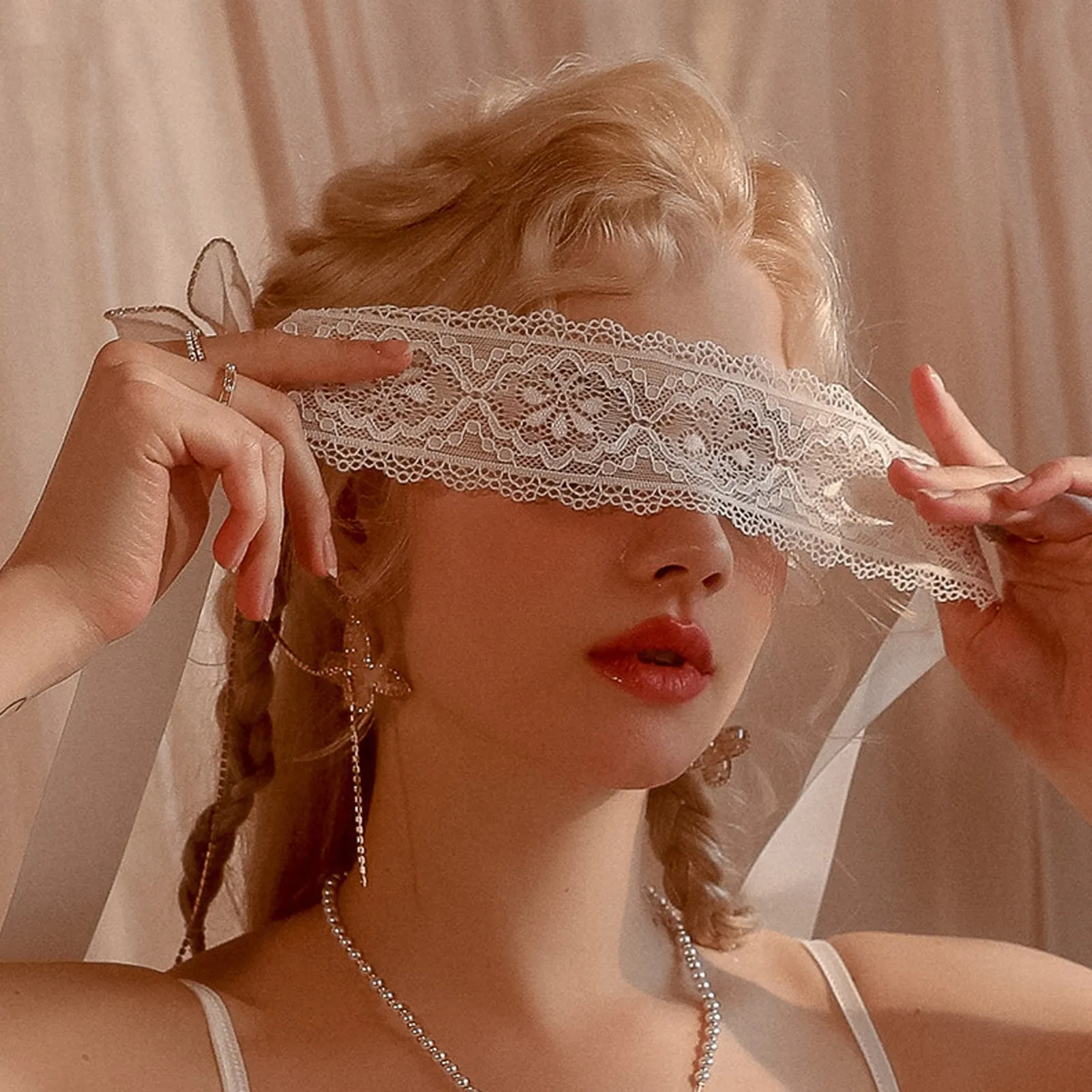 Yomorio 2 Piece Lace Blindfold Eye Mask Role Play Accessions with Ribbon Ties