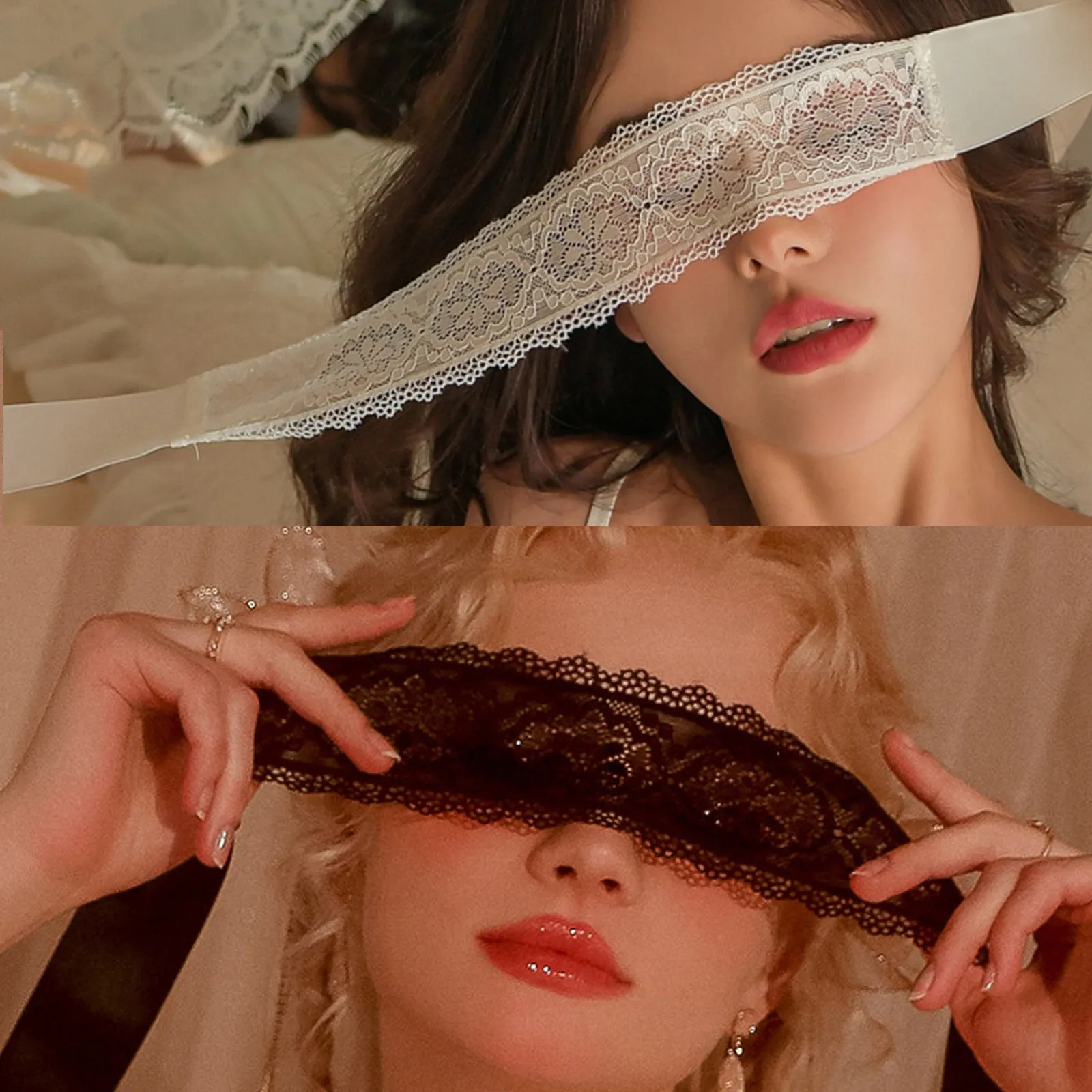 Yomorio 2 Piece Lace Blindfold Eye Mask Role Play Accessions with Ribbon Ties